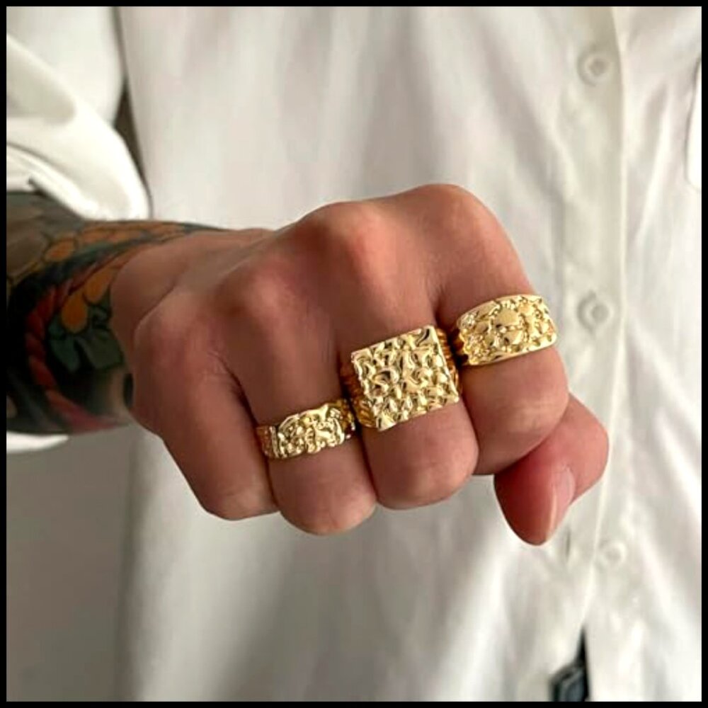 Gold Stackable Knuckle Rings Set, Hammered Geomet… - image 3